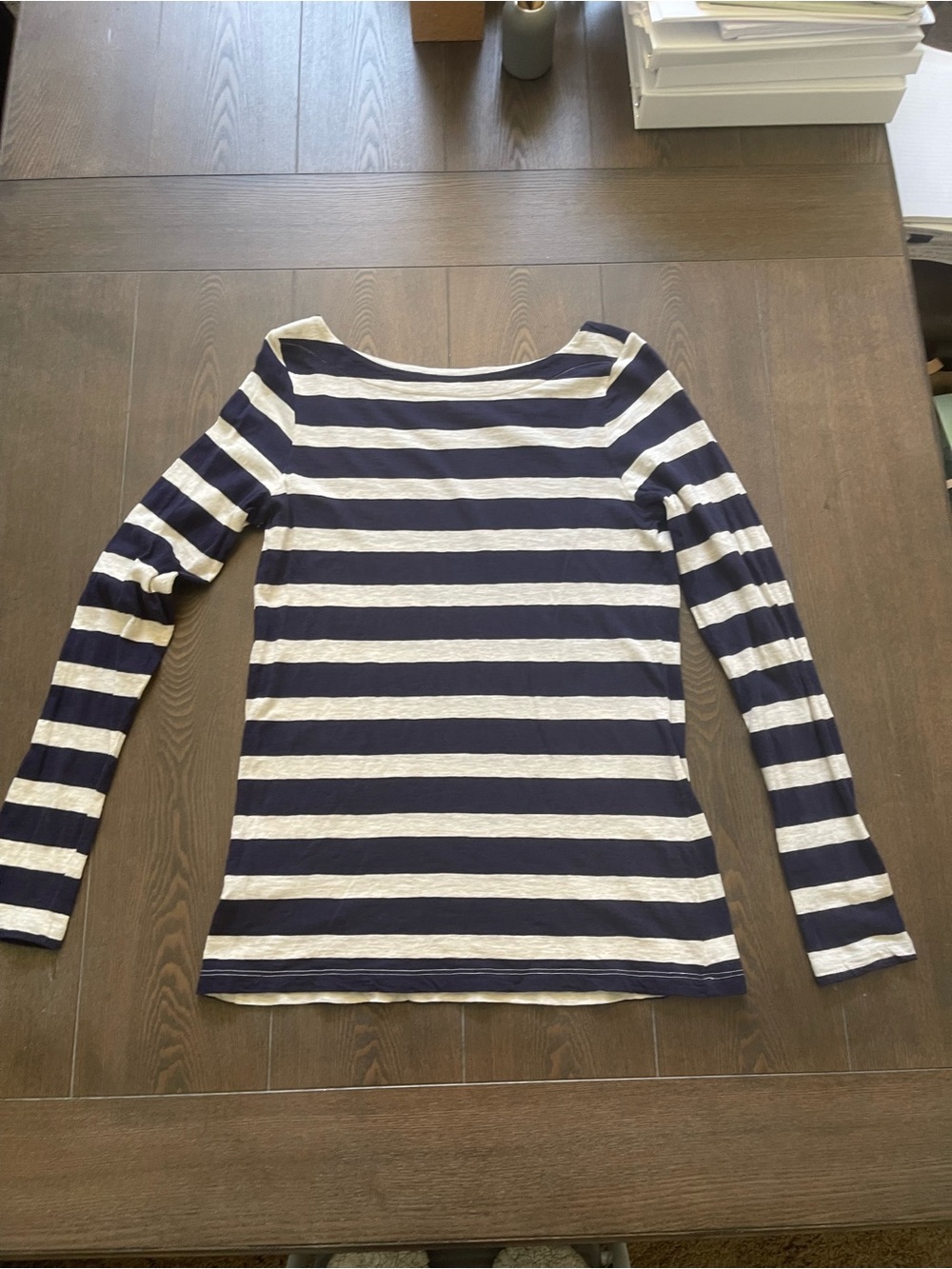 LOFT Purple & Heather Grey Striped Long-Sleeve Tee. Excellent Condition.